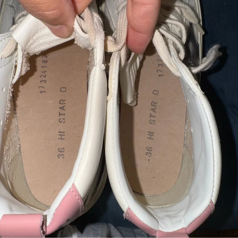 New Size 36 Golden Goose Hi Mid Star Classic Sneakers White Bronze Silver